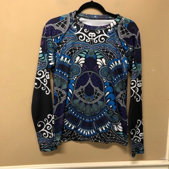 Athleta Tops - Athleta Running Swim Long Sleeve Blue Purple Printed Top Size M